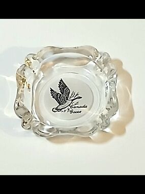 Vintage Grey Goose Canada Glass Trinket Dish / Ashtray - Etched Flying Goose